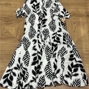 Blush Monochrome Leaf Pattern Midi Dress